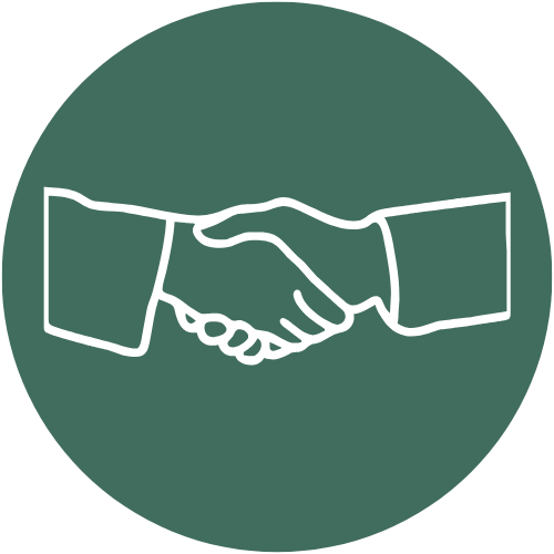 Icon: Green circle with white handshake outline